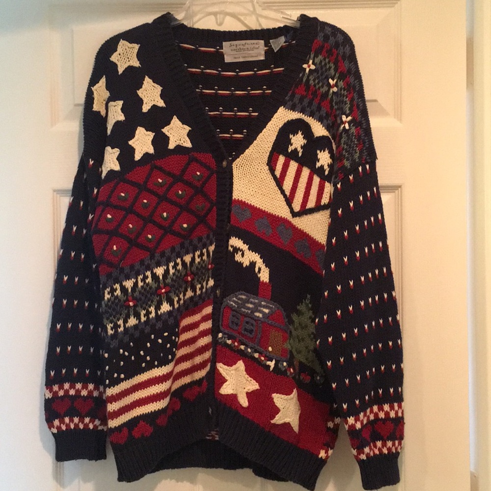 Cardigan RedWhtBlu Knitted